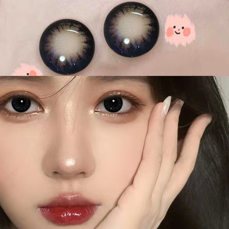 Set 2 Kính Áp Tròng Màu Đen contact lenses 0 ~ -8.00 black len 14.2mm lens cận lens nâu bean black 33