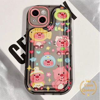 Ốp điện thoại hình động vật hoạt hình vui nhộn màu hồng tương thích cho IPhone 7Plus 15 11 13 12 14 Pro Max 14 7 8 Plus XS XR X Max SE 2020 Cặp đôi Vỏ điện thoại chống sốc Vỏ mềm trong suốt