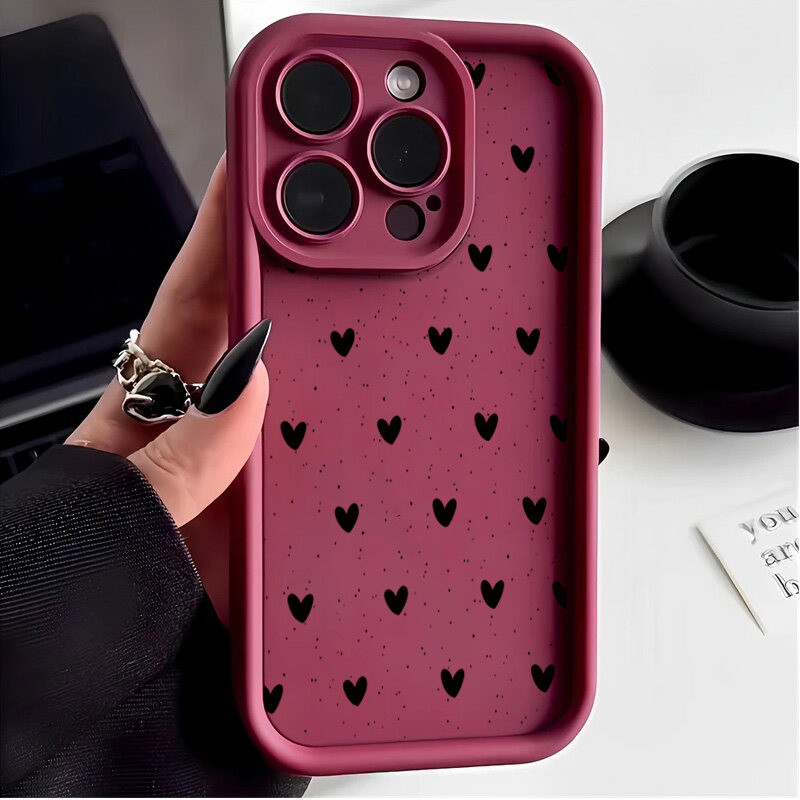 Ốp Lưng Cho Samsung Galaxy M34 M31 M51 M30S M23 M20 M11 M15 J4 J6 Plus J8 A10 A01 A02 S20 Ultra Ốp Lưng Màu Đen Trái Tim Tình Yêu Mềm Mại TPU Matte Silicone Bảo Vệ Camera