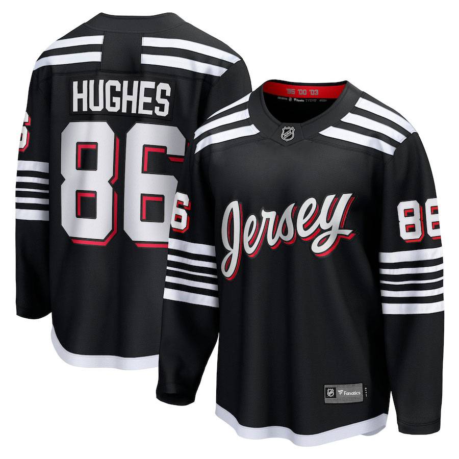 BS1 NHL Jack Hughes Jersey Nhà, Áo Thun Dài Tay New Jersey Devils, Size Lớn Cho Người Hâm Mộ