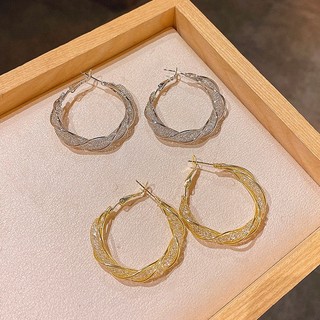 Bông Tai Hình Chữ c Đính Pha Lê Sang Trọng Phong Cách Hàn Quốc