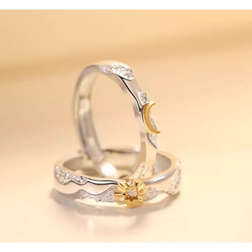 Nhẫn Hở Hình Mặt Trăng / Mặt Trời / Mặt Trời Màu Vàng / Bạc S925 Thời Trang Có Thể Điều Chỉnh Cho Cặp Đôi