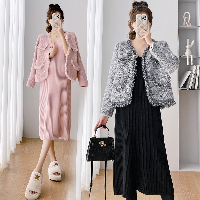 Set Áo Len Dài Tay + Váy Yếm Thời Trang Cho Phụ Nữ Mang Thai