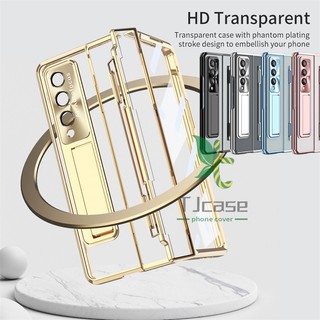 Bao Da Điện Thoại Trong Suốt Mạ Điện Có Giá Đỡ Và Ngăn Đựng Bút Cho samsung galaxy z fold 5 z fold 4 / 3 Ốp