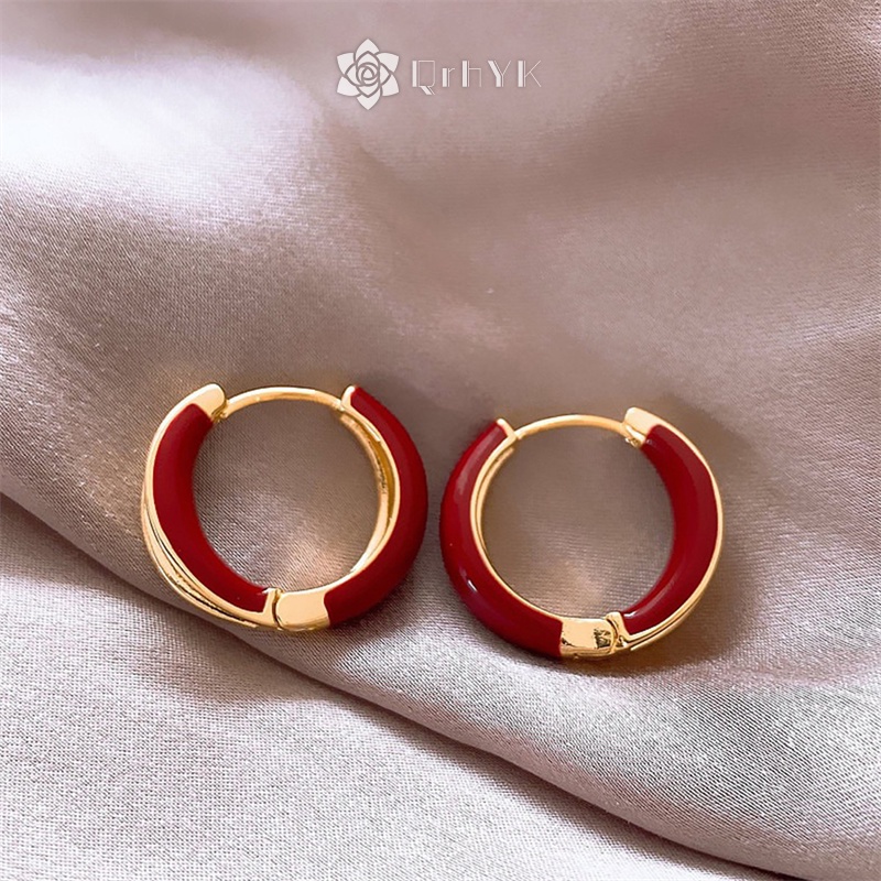 Khuyên tai QrhYK kim loại tròn phong cách vintage mới