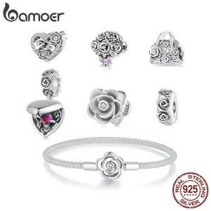 Bamoer Bạc 925 Quyến Rũ Mặt Dây Lãng Mạn Hoa Hồng Thiết Kế Bộ Sưu Tập Phụ Kiện Cho Vòng Tay DIY