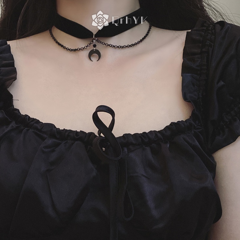 Qr Vòng Cổ choker Mặt Hình Mặt Trăng Phong Cách gothic Thời Trang Cho Nữ Mới