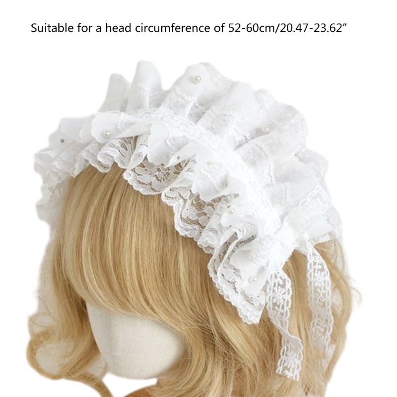 Vic Pháp Bowtie Hairband Ruffle Ren Headband Lolitas Hairbow Trang phục Mũ đội đầu