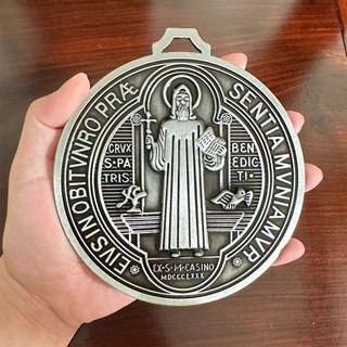 Asdfger Saint Ben Huy Chương, Hợp Kim Kẽm Vintage Đồng Thau Thánh Benedict Tròn, Cực Lớn 5 Inch Trang Trí Nhà Mặt Dây Chuyền Benedict Cross Huy Chương