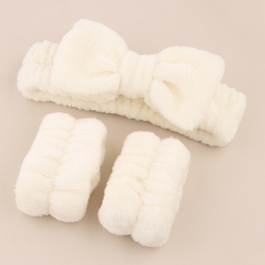 Ảnh Bộ 3 băng đô nhung san hô AIJOLEN chống nước khi rửa mặt / trang điểm 3
