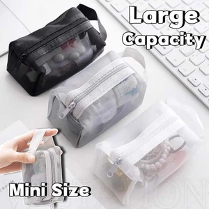 Túi Lưới Đựng Mỹ Phẩm / Thẻ ID Hình Vuông Mini Trong Suốt Có Tay Cầm Tiện Dụng