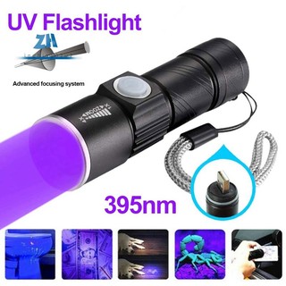 Đèn pin UV 395Nm Đèn pin Blacklight USB Sạc Đèn pin LED Kiểm tra chống nước cho thú cưng Đèn pin nước tiểu