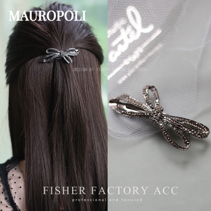 Mauropoli [Hàng Có Sẵn] Kẹp Tóc Đính Kim Cương Giả Màu Xanh Lam Phong Cách Âu Mỹ Cổ Điển