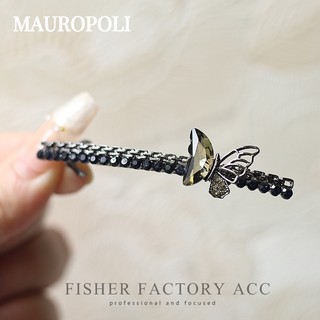 Mauropoli [Sẵn sàng] Kẹp cặp hoa một chữ đính kim cương cổ điển Phiên bản Hàn Quốc Bướm đính đá bên kẹp cặp mũ đội đầu