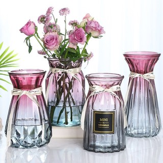Lọ hoa thuỷ tinh đa giác  kèm nơ bình hoa cao cấp cổ nhỏ decor xinh xắn trang trí phòng khách bàn làm việc Myd.23