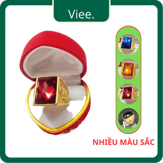 Nhẫn nam inox Cao Cấp mạ 18K mẫu hột đá, bên hông có chạm rồng Viee