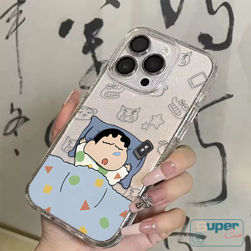 Phim Hoạt Hình Crayon Shin-Chan Ngủ Ngáy Ốp Lưng Tương Thích Cho IPhone 11 16 15 14 12 13 Pro Max 7Plus X XS Max XR 6s 14 8 15 16 6 Plus SE Ngôi Sao Sang Trọng Lấp Lánh Vỏ Mềm Chống Sốc