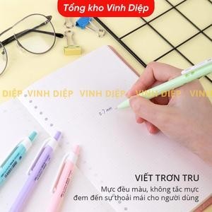 Bút bi bấm văn phòng mực xanh ngòi 0.7mm Deli hộp 50 chiếc giá rẻ viết nét đều trơn tru EQ03336