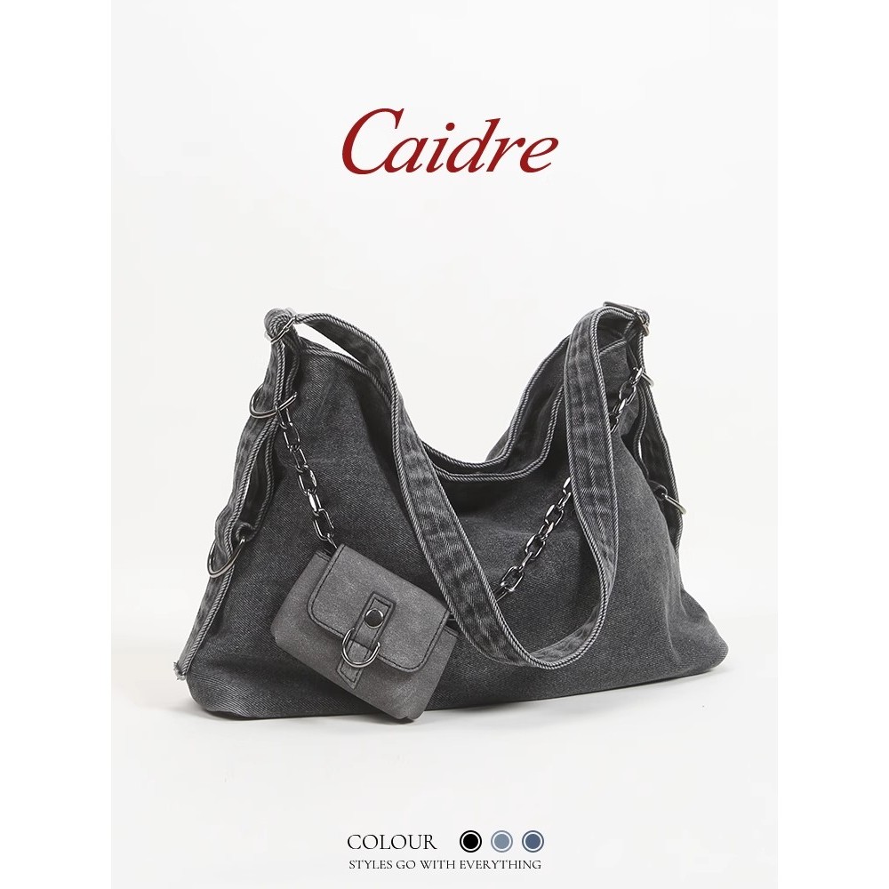 Túi Caidre Nữ 2026 Phong Cách Mới Denim Túi Vải Đi Lại Tote Đeo Vai Túi Messenger