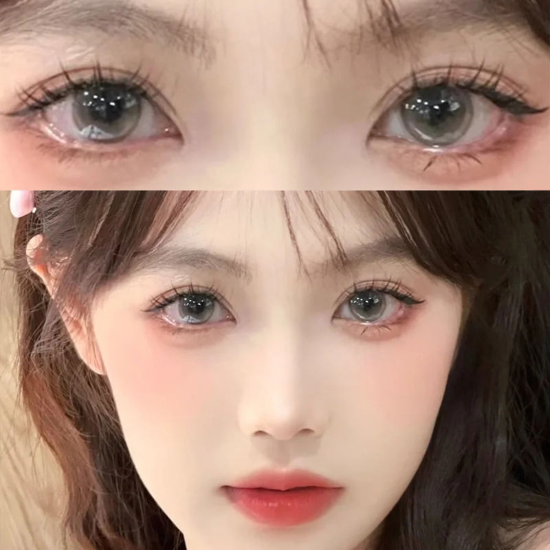 Set 2 Kính Áp Tròng Màu Đen contact lenses 0 ~ -8.00 black len 14.2mm lens cận lens nâu bean black 58