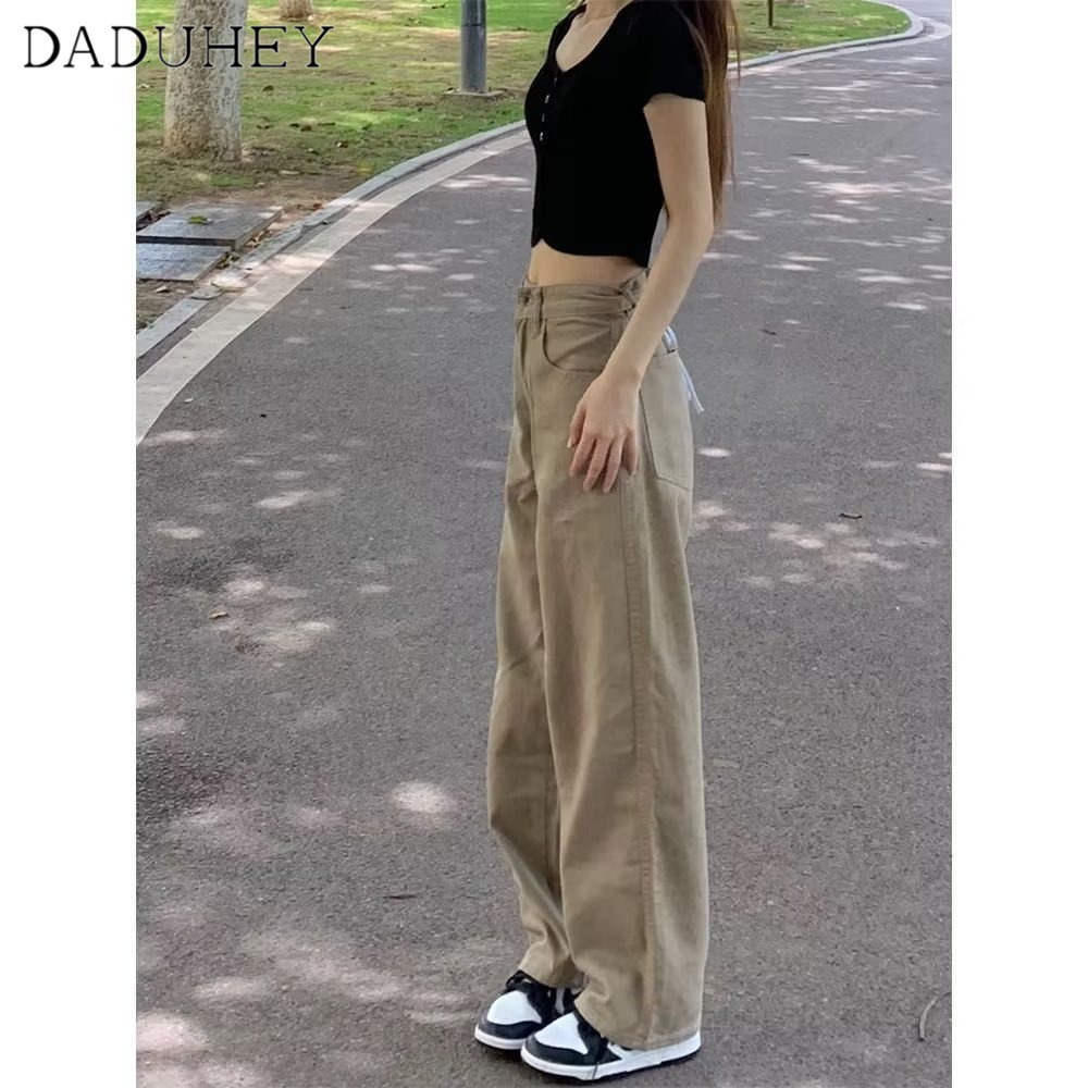 Ảnh Quần jeans kaki DADUHEY ống rộng lưng cao phong cách đường phố Mỹ cổ điển cao cấp cỡ lớn 2