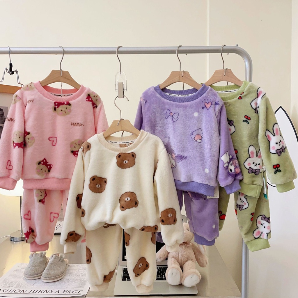 Phong Cách Mới Trẻ Em Homewear 90-160 Kích Thước Bộ Đồ Ngủ Trung Bình Lớn Trẻ Em Hoạt Hình Dễ Thương Dày Áo Chui Đầu Quần Áo Mùa Thu Quần Dài CQXS