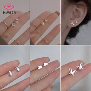 1 Đôi Bông Tai Bạc Tối Giản Hình Hoa Tulip / Trái Tim / / Trái Tim Nhỏ Thời Trang Cho Nữ Mới