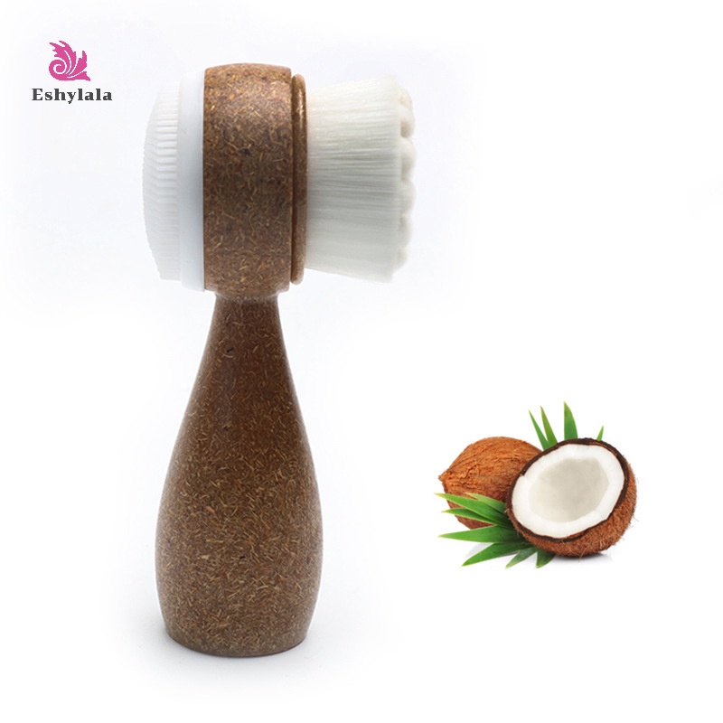 Bàn chải rửa mặt hai mặt tay cầm dừa, tẩy tế bào chết, loại bỏ mụn đầu đen [MỚI]