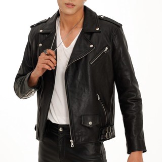 Áo khoác da nam, áo da thật cao cấp Fttleather Biker Jacket Da Dê - Phiên Bản Kylian Mbappé - AD310D