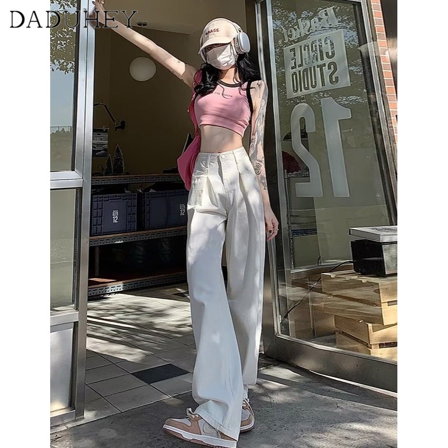 Ảnh Quần jean DADUHEY phong cách cổ điển đường phố cao cấp Mỹ ống rộng cạp cao cỡ lớn 4
