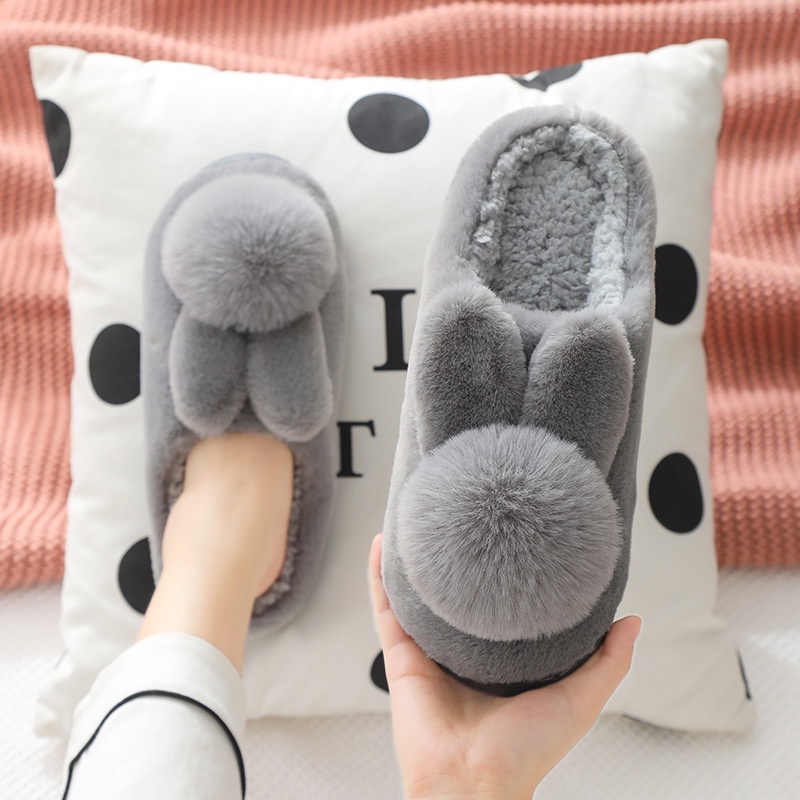 Dép Bông nhung lông tai thỏ dày chống trượt ấm áp mùa đông cho nữ big size35-42