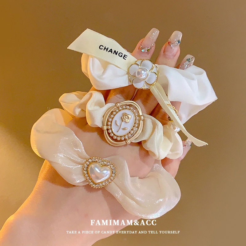 Dây buộc tóc scrunchy Hàn Quốc với hạt ngọc trai cao cấp
