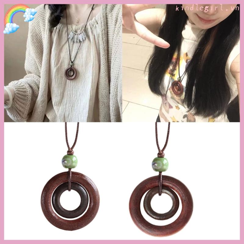 Vòng cổ Da Dáng Dài Mặt Tròn Phong Cách vintage Đơn Giản Cho Nam Nữ
