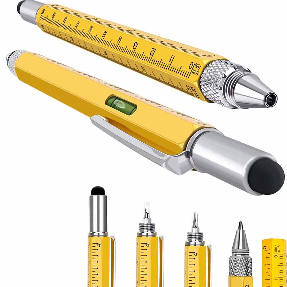 Multifunctional Tool Pen Creative 6 In1 Screwdriver Level Meter Scale Pen Touch Screen Head Metal Ballpoint Pen