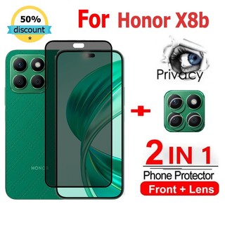 2 in 1 Kính cường lực  Honor X8b X9b cường lực bảo vệ chống gián điệp bảo vệ màn hình phủ đầy đủ cho Honor X9b X8b X7b X9a X8a X7a X6a X50 X8 X9 X7 X6 90 Lite 70 100 Pro 5G Glass Film Camera Protector