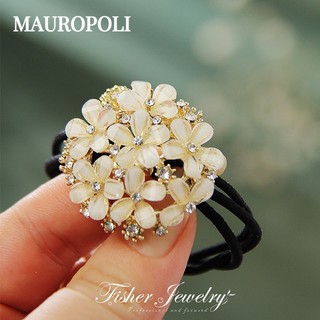 Mauropoli [Sẵn sàng] Dây buộc tóc kiểu Pháp cổ điển, hoa đính đá, buộc đuôi ngựa, dây cao su, phụ kiện nữ
