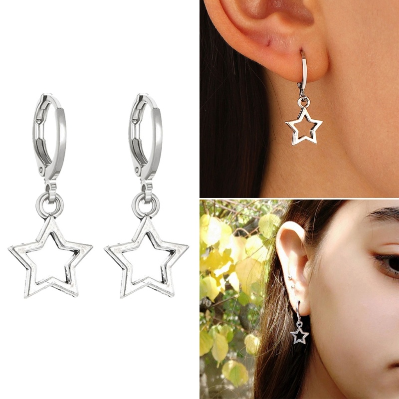 Coo Edgy Punk Phong Cách Mặt Dây Tai Thanh Lịch Năm Mũi Nhọn Ngôi Sao Trang Trí Phong Cách