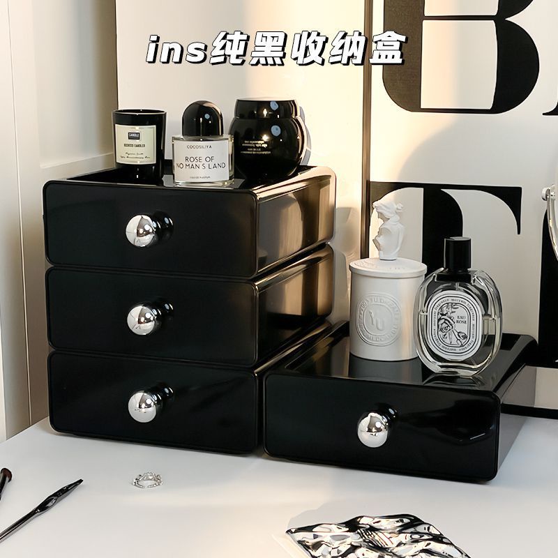 Hộp lưu trữ ngăn kéo màu đen Hộp lưu trữ trên máy tính để bàn Hộp lưu trữ mỹ phẩm Hộp lưu trữ văn phòng Hộp hoàn thiện để bàn Giá đựng đồ trang sức Hộp lưu trữ chống bụi