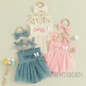 Áo Liền Quần Dạng Đầm Không Tay Có Cột Nơ Cho Bé Gái 0-18 Tháng 1 Tuổi