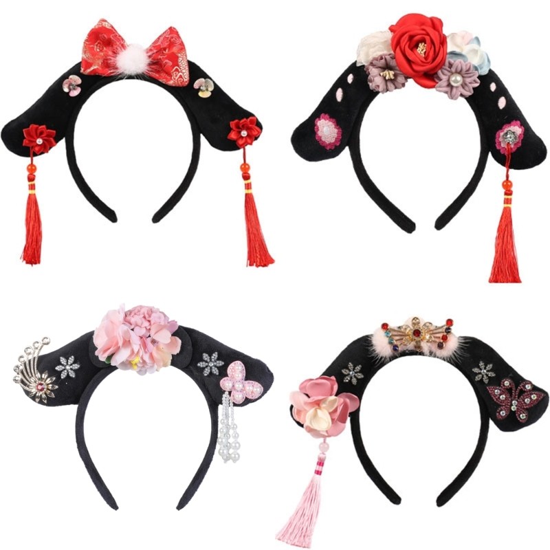 Bầu trời Cổ Trung Quốc HeadBand Court Lưới Tóc Hoop Manchu Công Chúa Mũ