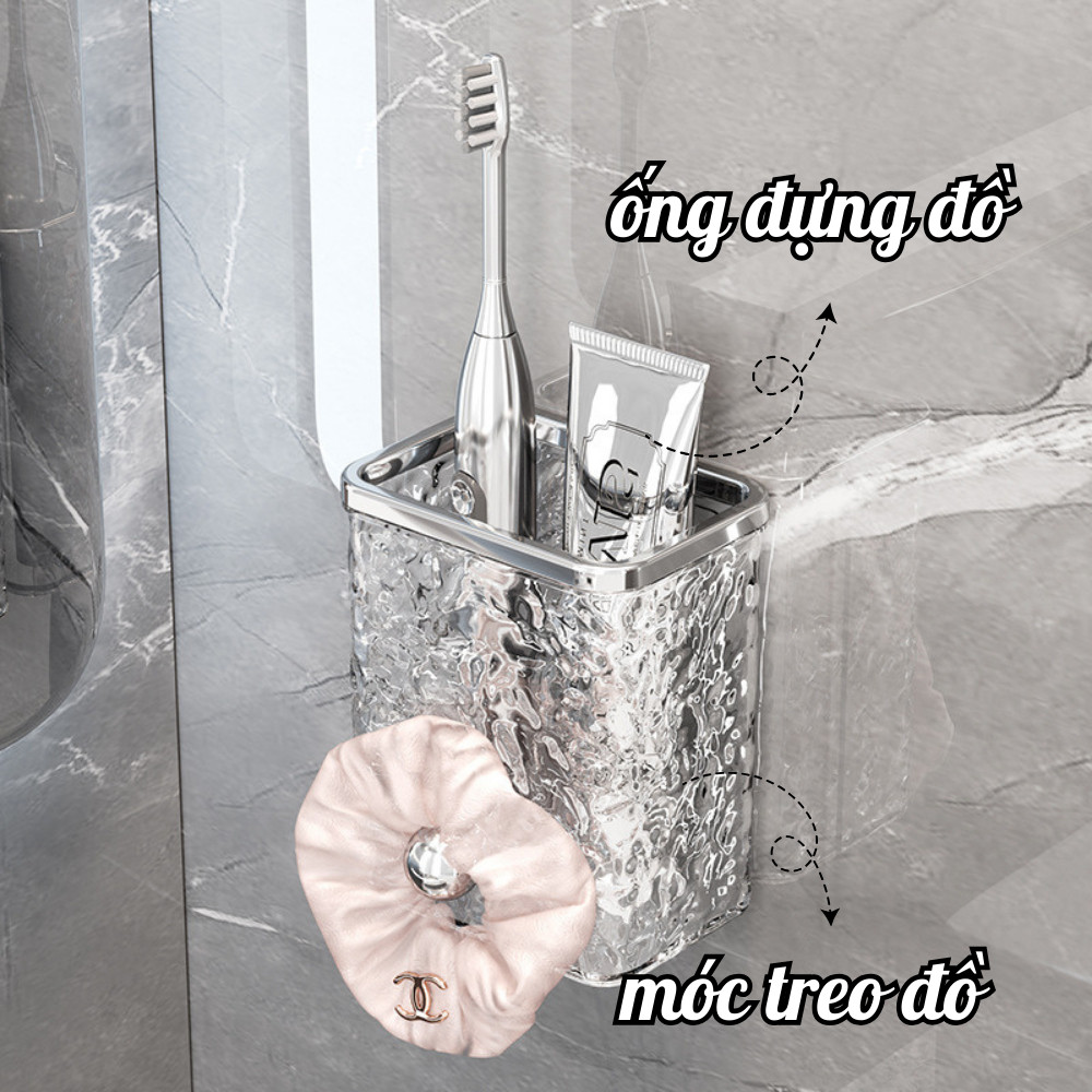 Hộp Đựng Đồ Trong Suốt Vân Kim Cương Nhà Tắm, Kệ Đựng Bàn Chải Đánh Răng Dán Tường