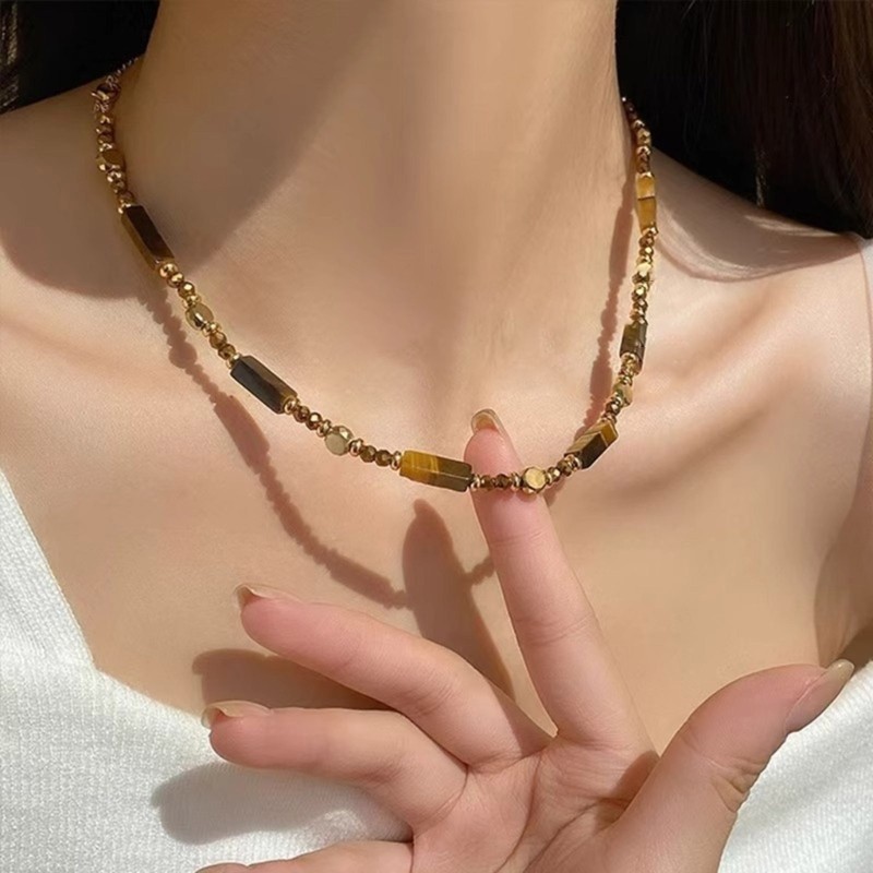 Dasbsug Hổ Đá Mắt Hạt Vòng Cổ Đá Quý Độc Đá Quý Mặt Dây Chuyền Choker Để Mặc Hàng Ngày