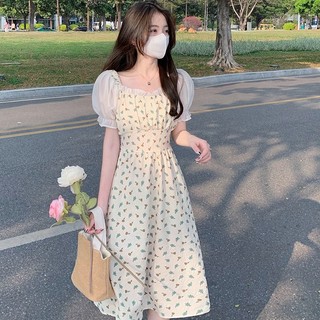 Đầm Tay Ngắn Cổ Vuông In Họa Tiết Hoa Thời Trang Mùa Hè Xinh Xắn Cho Nữ