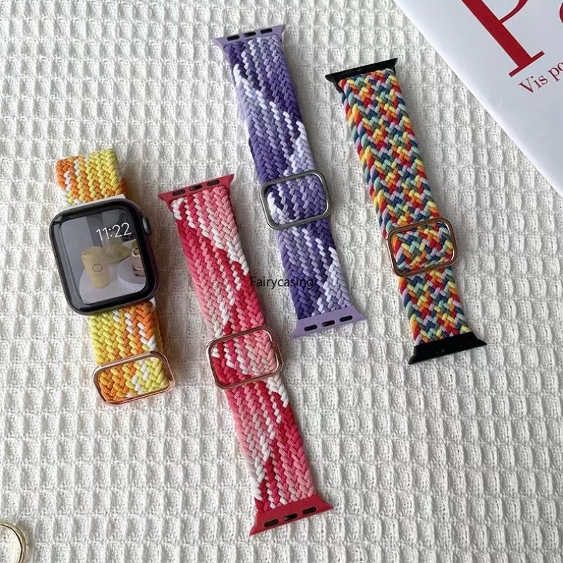Dây đeo vòng đơn bện Nylon cho Apple Watch 49mm 45mm 44mm 41mm 40mm Series 11 10 9 8 Ultra 3 2 1 8 7 6 5 4 SE 3 Dây đeo đàn hồi cho iWatch 42mm 38mm