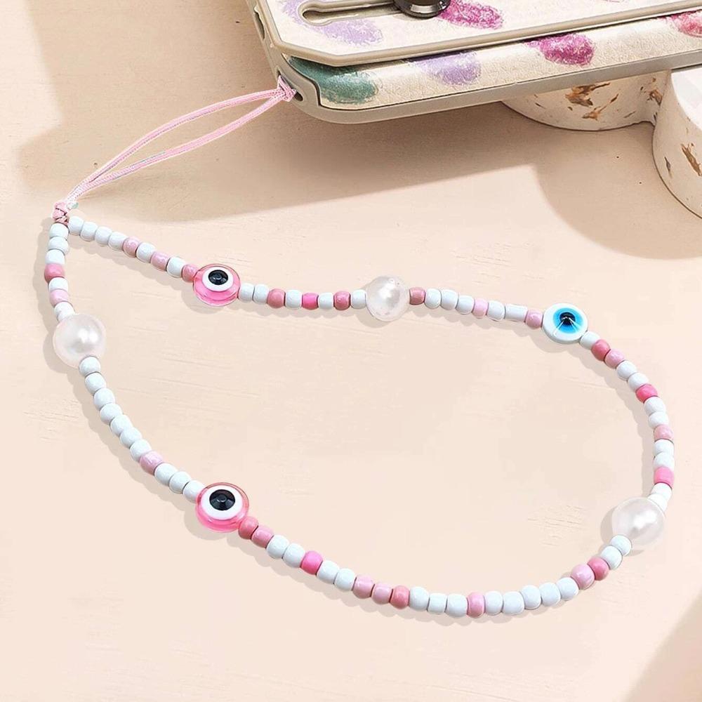 HARRIETT Blue Evil Eye Dây Xích Điện Thoại, Devil Eye Glass Rice Hạt Dây Điện Thoại, Dây Đeo Điện Thoại Vintage Charm Màu Xanh Thời Trang Dây Đeo Điện Thoại Di Động Bé Gái