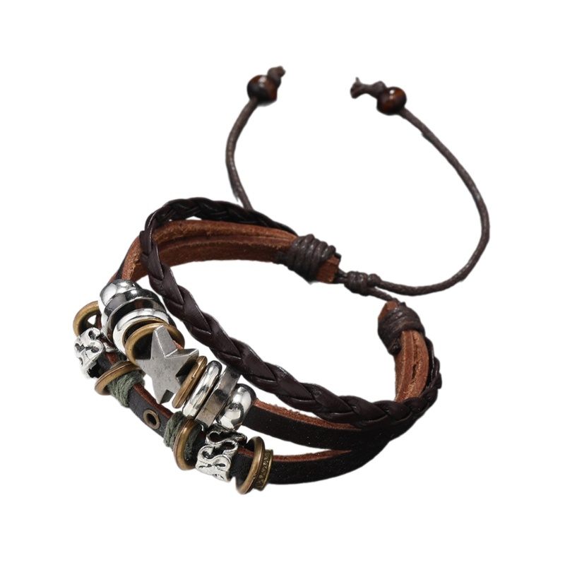 Vua Vintage Vòng tay da nhiều lớp Punk ngôi sao đính hạt, trang sức quấn cho nữ