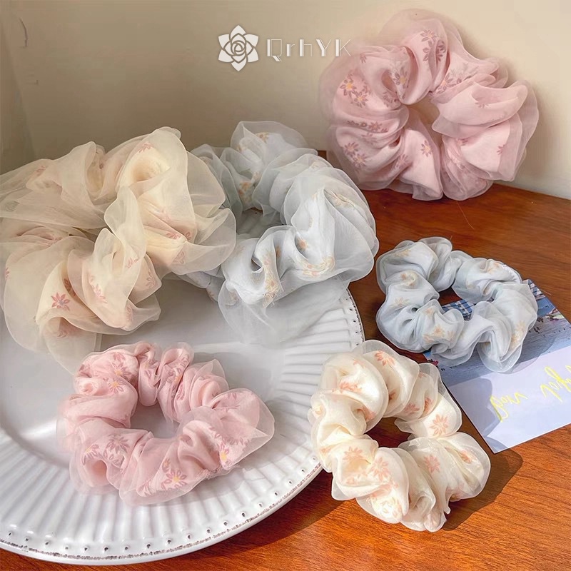 Qr Dây Buộc Tóc Hai Lớp Bằng Lụa organza Đính Hoa Xinh Xắn Cho Nữ Mới