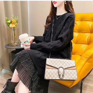 Đầm Dệt Kim Phối Ren Màu Trơn Dáng Dài Qua Gối Phong Cách Hàn Quốc Thời Trang Thu Đông Cho Nữ