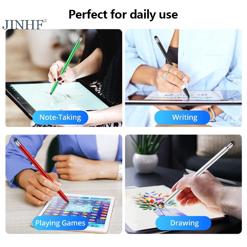 JINHF Chất Lượng Cao Đa Năng Bút Chì Đôi Silicon Cảm Ứng Điện Dung Màn Hình Stylus Caneta Bút Điện Dung Cho Máy Tính Bảng Điện Thoại Thông Minh HOT
