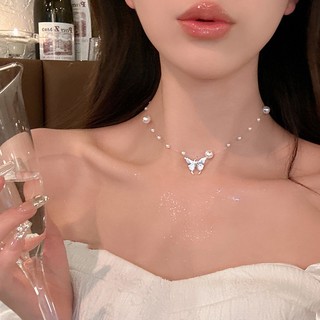 Mới Dây Chuyền Mặt Bướm Đính Ngọc Trai Sang Trọng Phong Cách Hàn Quốc